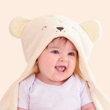 Imagem de Cobertor com Capuz Papi Microfibra Bordado Ursinho Creme, Bege, Único