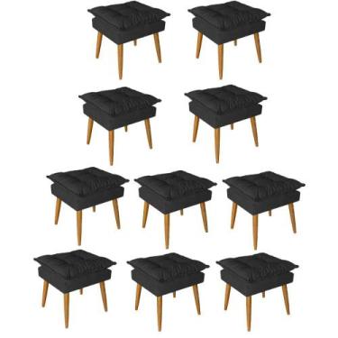 Imagem de Kit 10 Puff Puf Banqueta Opala Para Quarto Sala Recepção Suede Preto -