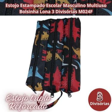 Imagem de Estojo Estampado Escolar Masculino Multiuso Bolsinha Lona 3 Divisórias