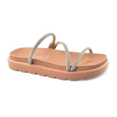 Imagem de Papete Feminina Vizzano Ouro Rosado Pedraria Tamanco Casual, Ouro rosa