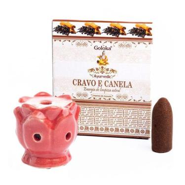 Imagem de Kit Incensário Indiano Cascata Vermelho e Incenso Cravo Canela - Empór