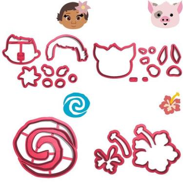 Imagem de Kit 4 Cortadores Moana Logo Porco Flor - DOCE IMPRESSO, 7,5cm