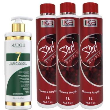 Imagem de Kit 3un Alisamento Térmico Selagem 1ka Steel Shield Profissional Orgân