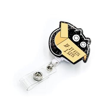 Imagem de Carretel de crachá retrátil com clipe jacaré se cabe I Sits, suporte de crachá de gato preto engraçado acessório de crachá de nome de acrílico para RN LPN enfermeira professora escritório