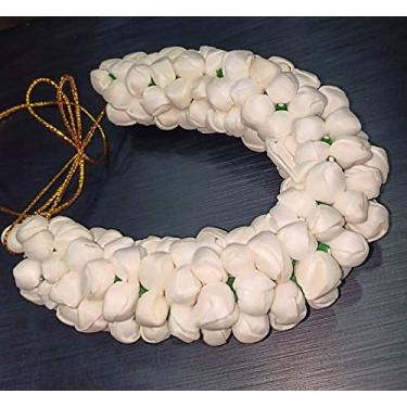 Imagem de Acessórios de cabelo indiano tradicional branco Gajra flor artificial tiara Veni feita à mão para mulheres, roupa de festa, coque de cabelo mehndi