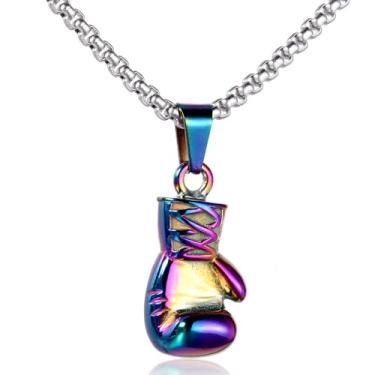 Imagem de Presentes para ele, colar masculino punk legal de aço inoxidável com pingente de luva de boxe preto com corrente de 56 cm, Aço inoxidável, Sem Pedra Preciosa