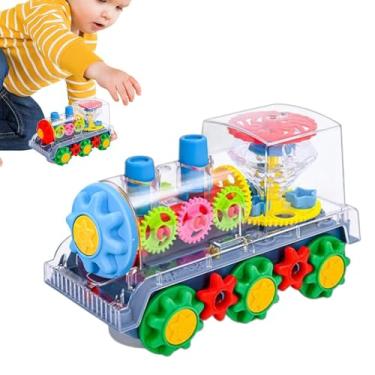 Imagem de Brinquedo de motor de trem, luzes LED para carro movido a energia - Brinquedo de trem de engrenagem resistente com luzes LED e música | Cores brilhantes trem brinquedo motor rodas de brinquedo para an