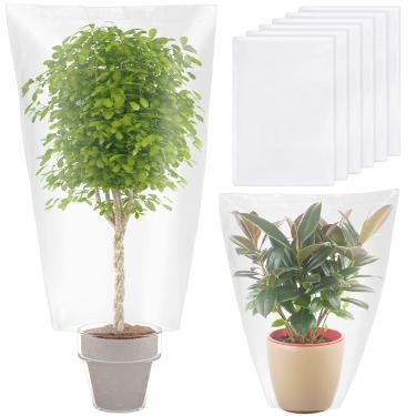 Imagem de 6 peças capas de plantas proteção contra congelamento capa de filme de planta de inverno plástico transparente sacos de abrigo de plantas capas de geada à prova d'água para plantas jardim estufa proteção contra geada ao ar livre (27,6 x 43,3 polegadas)