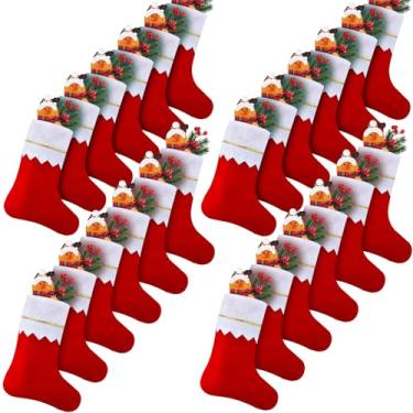 Imagem de Skylety 24 peças de meias de feltro de Natal a granel 9 x 18 cm enfeites de pendurar árvore de Natal para decoração de férias de Natal em família, artesanato faça você mesmo, grandes sacos de meias de