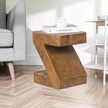 Imagem de Homebeez Mesa de canto de concreto leve, mesa lateral redonda moderna para jardim de sala de estar, 43 cm de altura, marrom