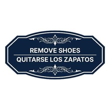Imagem de Signs ByLITA Sapatos Victorian Remove - Sinal bilíngue Quitarse los zapatos (azul marinho/branco) - Pequeno