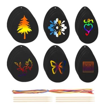 Imagem de DMiotech Conjunto de 36 peças de arte de arranhar, decoração de árvore de papel arco-íris com fita colorida e bastão de madeira para artesanato faça você mesmo, decoração de casa, decoração de Natal