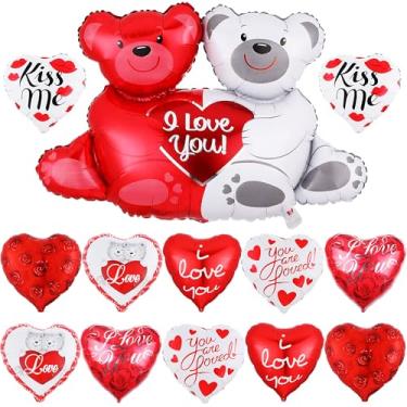 Imagem de Big Teddy I Love You Balloons - 101 x 76 cm | 45,7 cm Rosa de 45,7 cm, You Are Loved, I Love U Balloons for Him | Balões em forma de coração | Balões de ursinho de pelúcia abraçando para decorações românticas noite especial