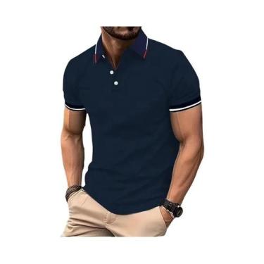 Imagem de Camisa Polo Masculina Manga Curta Branca - Casual de Verão, BR-G, Azul