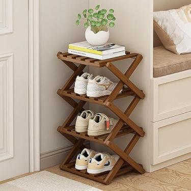 Imagem de NANPONE Sapateiras estreitas sem suporte - organizador de sapatos de bambu vertical dobrável para entrada, armário, corredor, quarto (parente, 4 camadas)