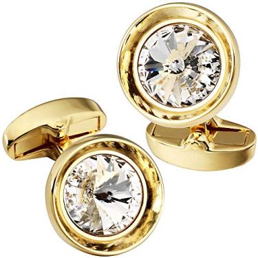 Imagem de Abotoaduras HAWSON para homens - Camisa masculina de cristal Swarovski multicolorido com abotoaduras francesas para negócios de casamento regular Branco