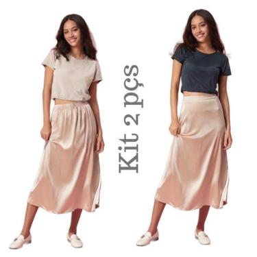 Imagem de Kit 2 Tops De Manga Segunda Pele Croped - c&c, Bege, Preto, P