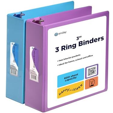 Imagem de Fichário de 7,6 cm (pacote com 2) fichário de 3 anéis azul e roxo 7,6 cm, fichário de 3 anéis de 7,6 cm, capa transparente com 2 bolsos internos, fichários para casa, escritório e material escolar -