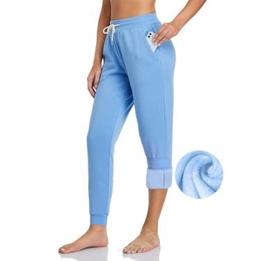 Imagem de Inno Calça jogger feminina 71 cm 78,7 cm 86,3 cm forrada com lã de ovelha, calça de moletom quente, atlética, térmica, lounge, curta, alta, Lã polar para bebê, azul bebê, X-Small