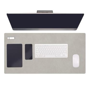 Imagem de PATIKIL Protetor de mesa de couro de 89,9 cm x 45 cm, grande tapete de mesa dupla face, impermeável, de couro, PVC, para laptop, computador, escrivaninha, mesa, jogos, casa, cinza claro/azul celeste