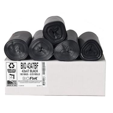 Imagem de Aluf Plastics Sacos de lixo resistentes pretos com tecnologia BioFlex - 109 x 119 cm - Pacote com 100 - para industrial, reciclagem, armazenamento e uso externo