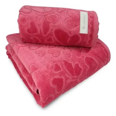 Imagem de Jogo de Toalhas Banho e Rosto Aveludada Jacquard Döhler Romance Cereja