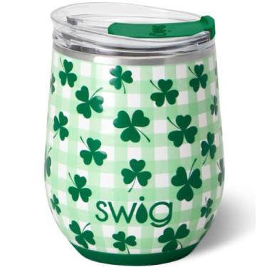 Imagem de Swig Life Copo de vinho de 340 g com tampa, aço inoxidável, lavável na lava-louças, portátil, copo de vinho com isolamento triplo (Shamrock the Block)