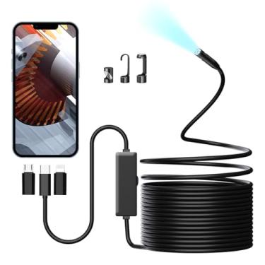 Imagem de Gzpce Câmera de endoscópio com luz, câmera de inspeção à prova d'água IP67 de 7,9 mm, ferramentas de boroscópio HD 1920p com 8 luzes LED ajustáveis, endoscópio com câmera serpente semirrígida de 5