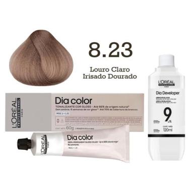 Imagem de Tonalizante Dia Color 8.23 Louro Claro Irisado Dourado + Emulsão Revel