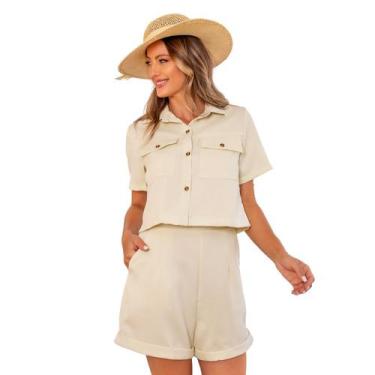 Imagem de Macaquinho Feminino em Linho Casual Chic Utilitário - SML Fashion, Off