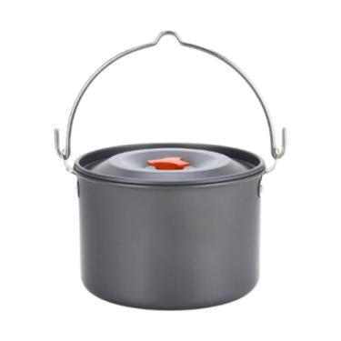 Imagem de rockible Panela de acampamento ao ar livre panela pendurada água portátil e fervendo 4l Firewood Booking Pot com alça de tampa para churrasqueiras de, Laranja