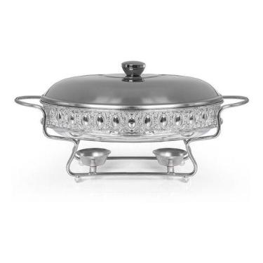 Imagem de Rechaud Em Vidro Clássico Oval Com Tampa Inox Gourmet Mix
