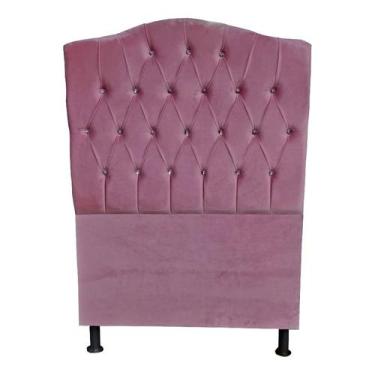 Imagem de Cabeceira De Cama Box Princesa Solteiro 90 cm Botão Strass Suede Rosa 