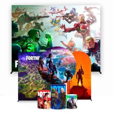 Imagem de Super Kit de Painéis de Festa Fortnite Painel Redondo 1,80 e Retangula