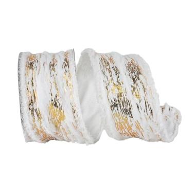 Imagem de Reliant Ribbon Fita de borda com fio para frizette metálico Furry Snow Cavern, branco/dourado