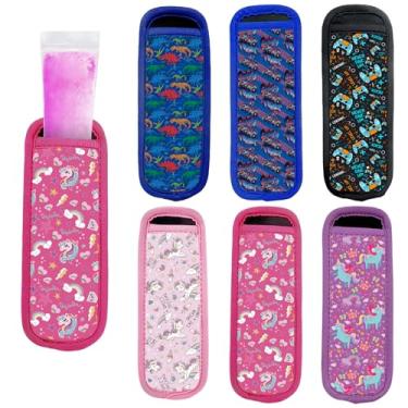 Imagem de 6 peças de mangas isolantes de neoprene SLEILIN Ice Pop, mangas para picolé para crianças, bolsas multicoloridas, capas de picolé reutilizáveis para freezer, capas anticongelantes para meninas e
