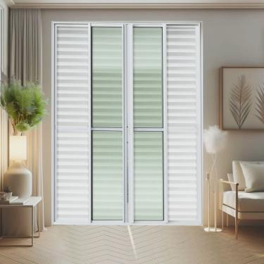 Imagem de Porta de Correr Venez. 6 Folhas Moveis 210 X 240 Elite com Fecho Automático Vidro Liso Branco