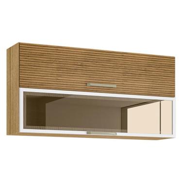 Imagem de Armário Aéreo Ametista 2 Portas Basculantes 1 com Vidro 120 cm Freijó Ripado Supremo - Kits Paraná