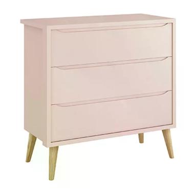 Imagem de Cômoda Infantil Theo 3 Gavetas com Pés Madeira Natural - Reller Móveis Rosa Fosco