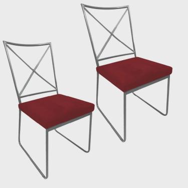 Imagem de Kit 02 Cadeiras Sala de Jantar Escritório Office Clark Industrial Ferro Prata Sintético Vermelho - Ahz Móveis