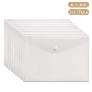 Imagem de Kit 50 Pastas Envelope com Botão Ofício/A4 Acp Transparente