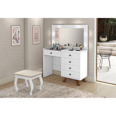 Imagem de Penteadeira Camarim Com Espelho Banqueta Almofadada E Luzes Led Luna Branco