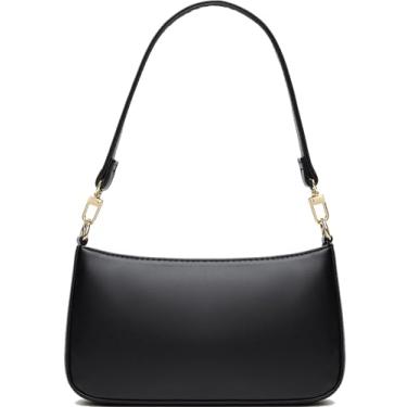 Imagem de NIUEIMEE ZHOU Bolsa de ombro feminina retrô de couro vegano clássico, bolsa de mão com fecho de zíper, Preto, Small