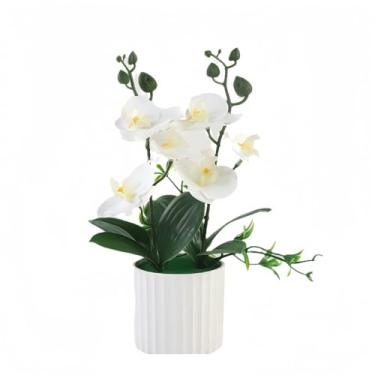 Imagem de XIZHI Orquídea artificial em vaso 28,4 cm de toque real, borboleta, orquídea em vaso, flores falsas Phalaenopsis, decoração de vaso para mesa, mesa central, decoração de festa de casamento (branca)