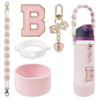 Imagem de Conjunto de monograma fofo de bota de silicone compatível com garrafa de água Owala 1,134 g - Acessórios perfeitos para Owala Tumbler, Owala Free Sip, Pink Owala, Black Owala, copo de café owala