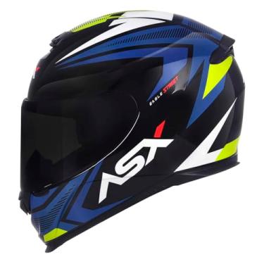 Imagem de Capacete Moto Asx Axxis Eagle Masculino Feminino Com Viseira adicional Fumê (56, PRETO/AZUL/AMARELO)