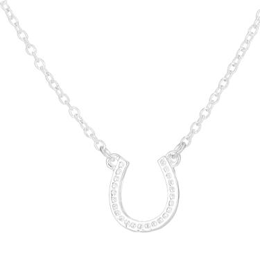 Imagem de ONLYJUMP Colar de aço inoxidável em forma de U para mulheres, colar de sorte, colar de declaração, presentes de cavalo, Small, Metal, Sem Pedra Preciosa