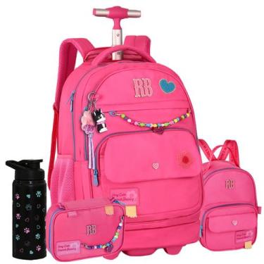 Imagem de Kit Mochila Escola Carrinho Rebecca Bonbon Menina Juvenil RB, Rosa