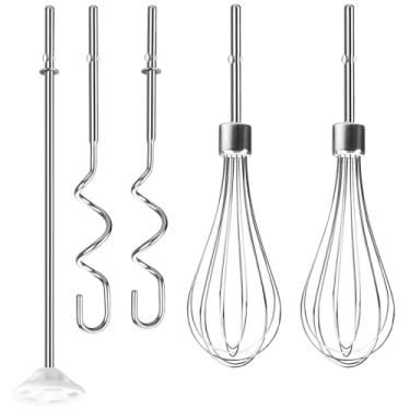Imagem de Linkidea Acessórios para batedeiras manuais, vareta de mistura, ganchos de massa, acessórios de liquidificador manual de aço inoxidável compatíveis com batedeiras manuais Kitchenaid KHM3 KHM5 KHM7