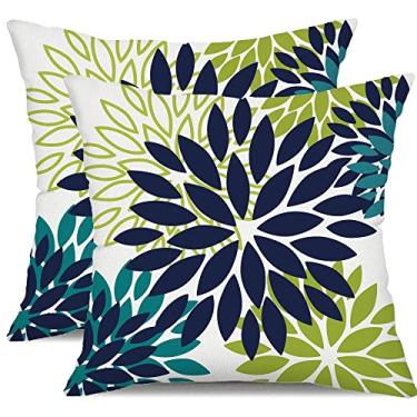 Imagem de DFXSZ Capas De Almofadas Flores Azul-Marinho 20X20 Polegadas, Conjunto 2 Coloridas Em Branco E Cinza, Decoração À Prova D'Água Para Sala Estar, Sofá, Pátio, Móveis Jardim, Florais Poliéster 002P20